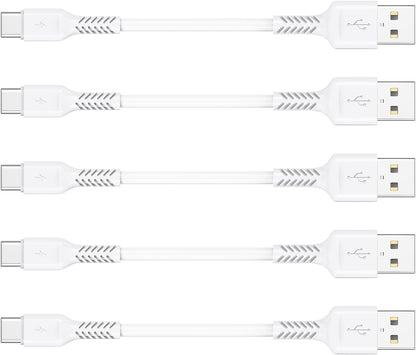 4 Inch USB C Cord Short 5 Pack Durable USB a to USB Type C Cable Fast Charging for Charging Station Compatible with Samsung Galaxy Note 10 20 S10 S20 A20 plus LG (White)