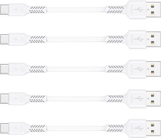 4 Inch USB C Cord Short 5 Pack Durable USB a to USB Type C Cable Fast Charging for Charging Station Compatible with Samsung Galaxy Note 10 20 S10 S20 A20 plus LG (White)